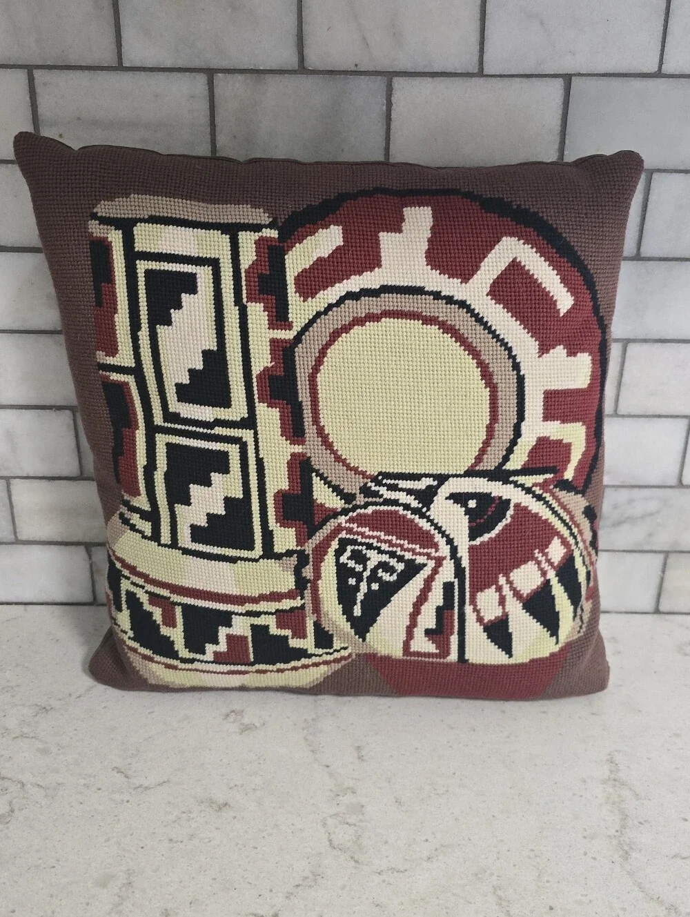 Vintage Southwest Native Pottery Pattern Needpoint Pillow